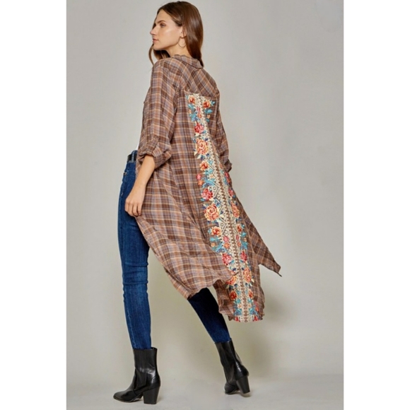 NWT Boho Embroidered Plaid Long Tunic/Dress - Picture 5 of 5